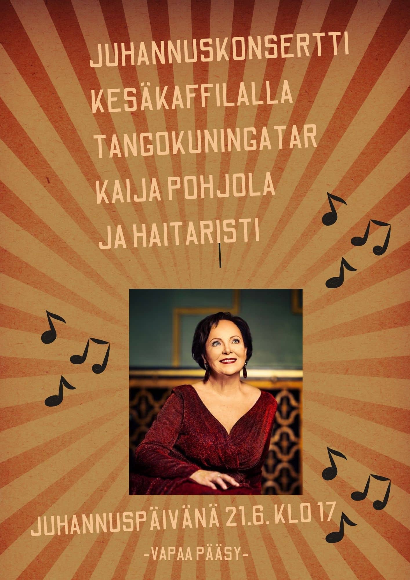 juhannuskonsertti julisteessa on hymyilevä kaija pohjola